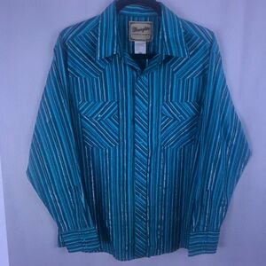 Wrangler Teal Striped Western Button-Up Shirt